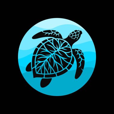 Deniz kaplumbağası logosu tasarım vektör çizim şablonu dairedeki basit simge
