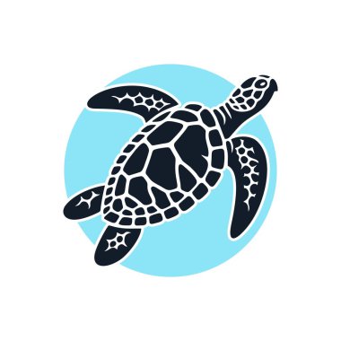Deniz kaplumbağası logosu tasarım vektör çizim şablonu dairedeki basit simge