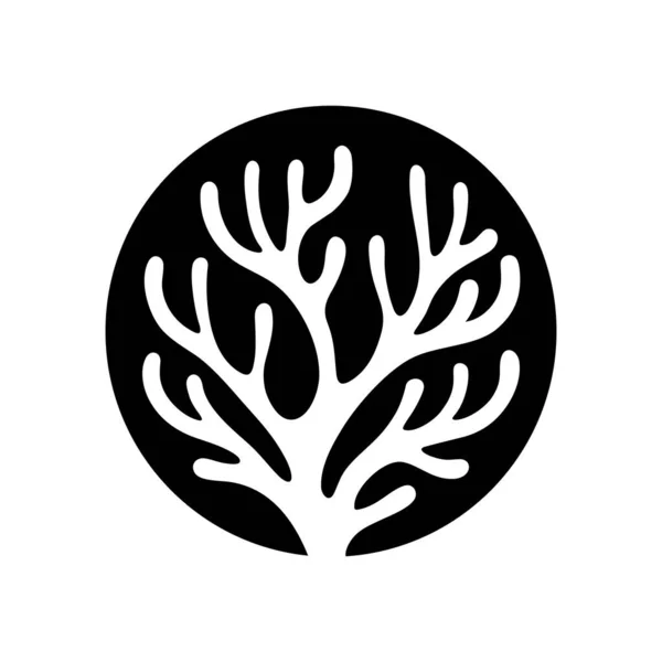 Mercan resifi logosu amblem vektör çizim şablonu. Siyah ve beyaz yosunların sanat simgesi