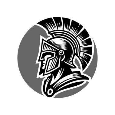 Sparta miğferi logo vektör çizimi dairedeki basit savaşçı simgesi