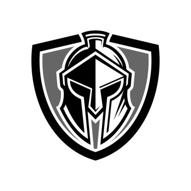 Kalkanlı Spartalı miğfer logo vektör çizimi şablonu