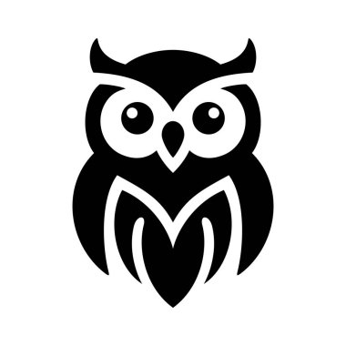 Baykuş logosu vektör çizimi şablonu. Basit sanat tasarımı siyah beyaz el çizimi