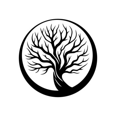 Kuru ağaç logo vektör örnekleme şablonu. Çember içinde basit tasarım soyut