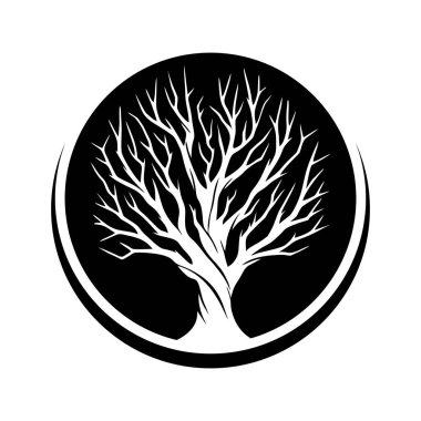 Kuru ağaç logo vektör örnekleme şablonu. Çember içinde basit tasarım soyut