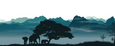 Ağaç siluetleriyle orman manzarası .