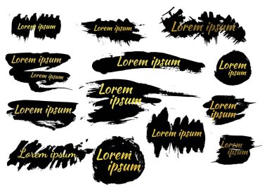 Farklı grunge fırça darbelerini ayarla. Kirli sanatsal tasarım elementleri beyaz arka planda izole edilmiş. Siyah mürekkep fırça darbeleri. Siyah izole boya fırçası koleksiyonu. Fırça darbeleri izole edildi