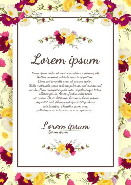 güzel çiçek çerçevesi vektörü. Çiçekli tebrik kartı, suluboya, düğün, doğum günü ve diğer tatiller için davetiye olarak kullanılabilir..