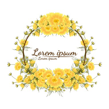 güzel çiçek çerçevesi vektörü. Çiçekli tebrik kartı, suluboya, düğün, doğum günü ve diğer tatiller için davetiye olarak kullanılabilir..