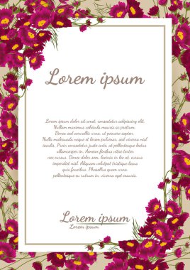 güzel çiçek çerçevesi vektörü. Çiçekli tebrik kartı, suluboya, düğün, doğum günü ve diğer tatiller için davetiye olarak kullanılabilir..