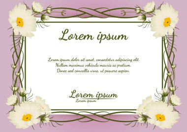 güzel çiçek çerçevesi vektörü. Çiçekli tebrik kartı, suluboya, düğün, doğum günü ve diğer tatiller için davetiye olarak kullanılabilir..