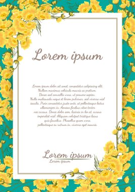 güzel çiçek çerçevesi vektörü. Çiçekli tebrik kartı, suluboya, düğün, doğum günü ve diğer tatiller için davetiye olarak kullanılabilir..