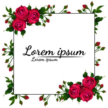 Kırmızı gülleri ve yaprakları olan güzel bir buket. Çiçek aranjmanı. Tasarım tebrik kartı ve düğün davetiyesi, doğum günü, Sevgililer Günü, Anneler Günü ve diğer tatiller..