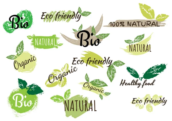 Żywność Ekologiczna Ikony Produktów Świeżych Naturalnych Gospodarstwie Oraz Zbiór Elementów — Wektor stockowy
