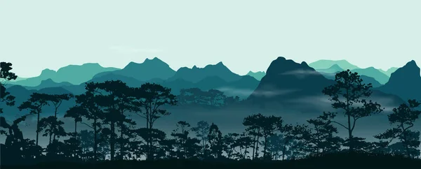 Fondo Paisaje Forestal Con Siluetas Árboles — Vector de stock