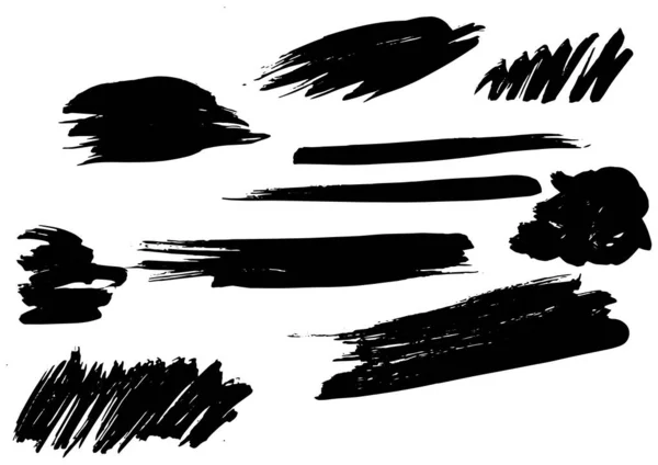 设置不同的刷子笔划 肮脏的艺术设计元素在白色背景下被隔离 黑色油墨矢量笔划 黑色孤立的漆刷集合 刷子笔划孤立 — 图库矢量图片