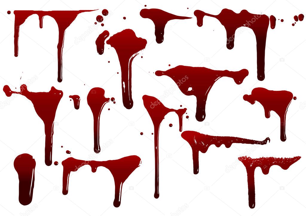 collection various blood or paint splatters,Halloween concept,ink splatter background, isolated on white.blood  background