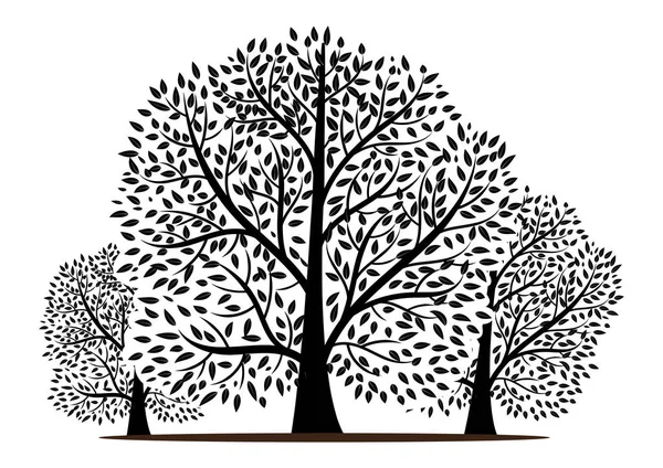 Baumsilhouetten Auf Weißem Hintergrund Vektorillustration — Stockvektor