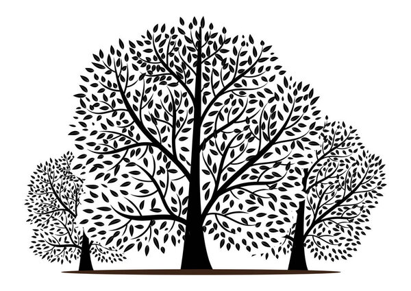tree silhouettes on white background. Vector illustration.