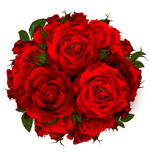 Bellissimo Bouquet Con Rose Rosse Foglie Biglietto Auguri Floreale Invito — Vettoriale Stock