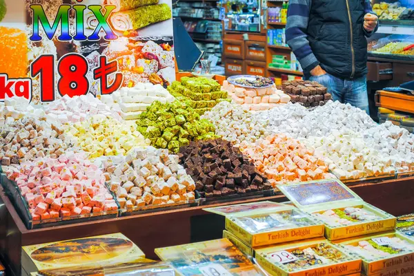 Vásárcsarnok Isztambul Törökország 2016 Január Különféle Hagyományos Török Édességek Piacán — Stock Fotó