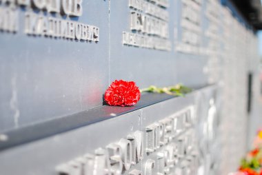 Anıtın üzerinde kırmızı çiçek