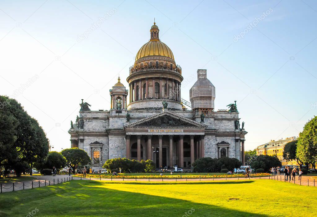 view of St. Isaac Cathedral in St. Petersburg.