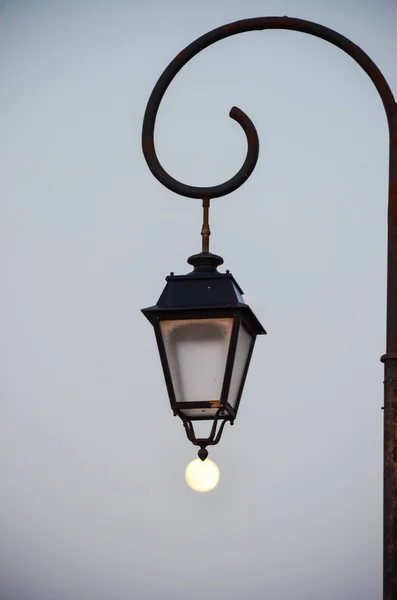 Street Lamp Evening Background Moon Coast Greece — Stock Photo, Image