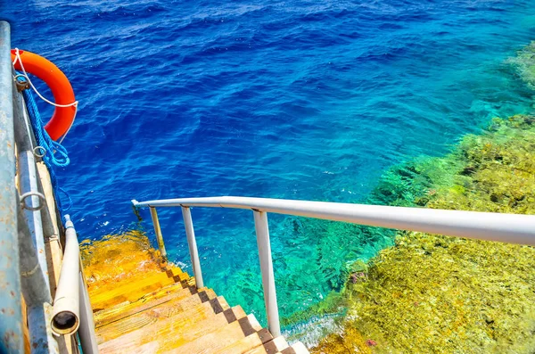 Scaletta Nuoto Con Pontone Mare Caldo Egitto Sharm Sheikh — Foto Stock