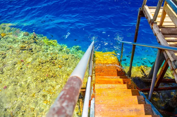 Escalera Baño Con Pontón Mar Caliente Egipto Sharm Sheikh — Foto de Stock