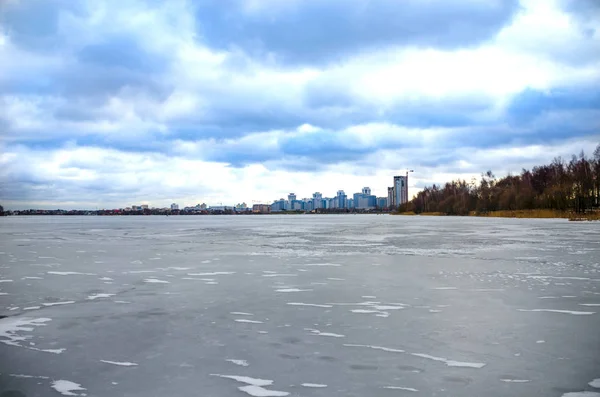 Vista Panorâmica Rio Svisloch Minsk Paisagem Inverno — Fotografia de Stock