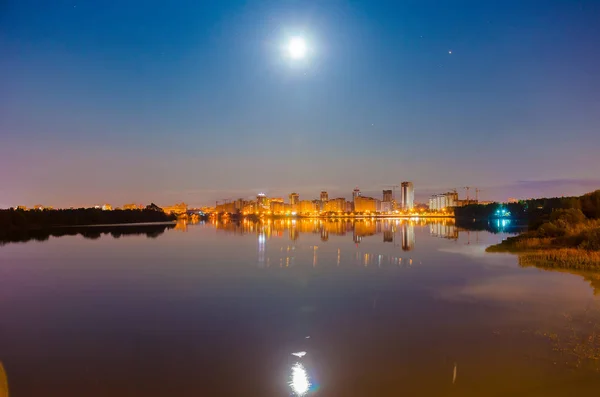 Reflection Night City Lights Water Surface — Stock Photo, Image