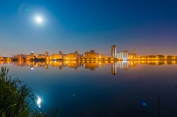 Reflection Night City Lights Water Surface — Stock Photo, Image