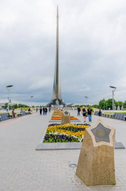 Rusya, Moskova - 12 Temmuz 2016: anıt ilk Earth uydu uydu üzerinden başlatmak için adanmış