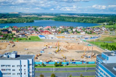 Belarus, Minsk - 07 Ağustos 2016: ritmik jimnastik Olimpiyat eğitim merkezi bina işçi