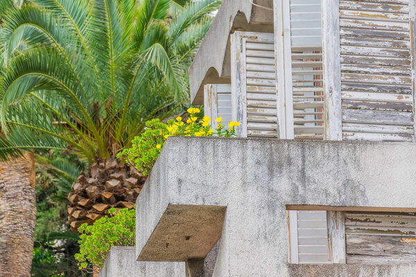 Scenic balconies in narrow old streets of Herceg Novi, Montenegro.