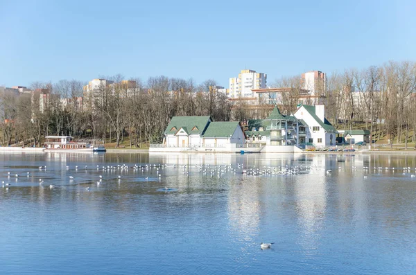Téli Táj Svisloch Minsk Folyó Festői Kilátás — Stock Fotó