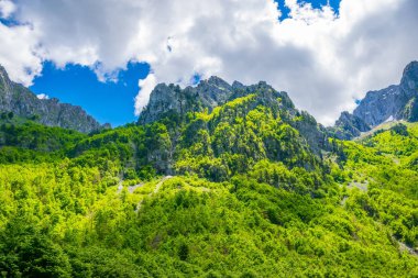 Yüksek Dağları'nın karlı zirveleri doğal görünümünü