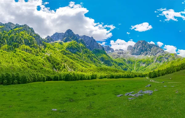 Großzügige Malerische Wiesen Inmitten Riesiger Berge — Stockfoto