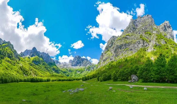 巨大な山の中で広々 とした美しい草原 — ストック写真