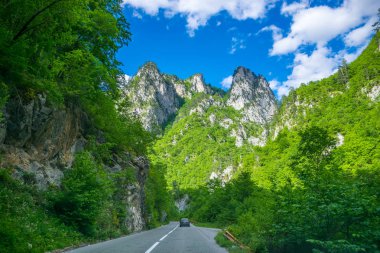 Dağlar ve kanyonlar Karadağ pitoresk bir yol geçer.