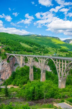 Djurdjevic köprü geçiş Kanyon içinde Tara Nehrin kuzeyinde Karadağ