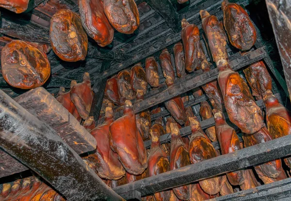 Előkészítése Prosciutto Vidéki Térségekben Montenegróban — Stock Fotó