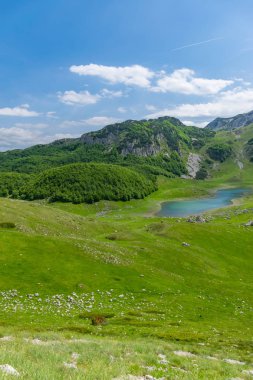 küçük mavi dağ gölü yüksek pitoresk dağlar arasında