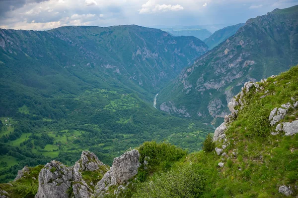 Yüksek dağlar yeşil derin kanyon panoramik manzaralı 