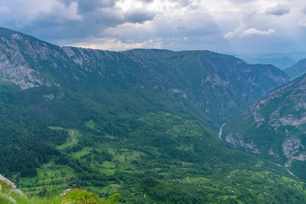 Yüksek dağlar yeşil derin kanyon panoramik manzaralı 