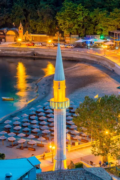 Montenegro Ulcinj Június 2017 Turista Ment Strand Sétálni Éjszaka — Stock Fotó