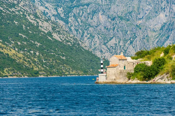 Montenegro Kamenari June 2017 Locals Bathing Beach Lighthouse — Stock Photo, Image