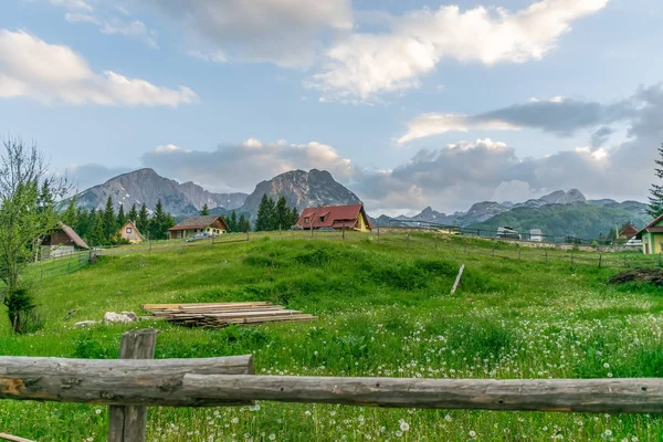 Pittoresco Villaggio Nella Foresta Montagna Conifere — Foto Stock