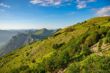Kotor Körfezi'nin manzaraları dağın tepesindeki bir bakış açısından açık.
