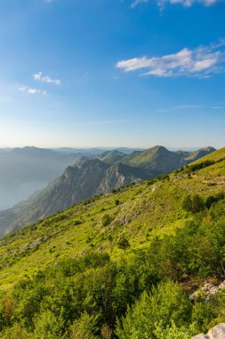 Kotor Körfezi'nin manzaraları dağın tepesindeki bir bakış açısından açık.